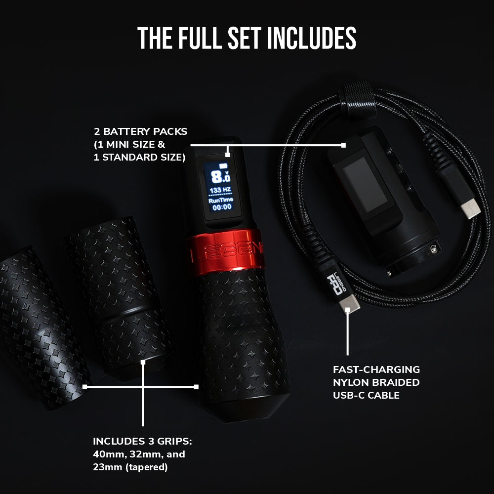 The Legend Pro Tattoo Pen - Shader (3.2mm) - Full Set (2 Batteries + 3