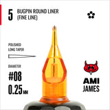 CAM x AMI JAMES Cartridges - Super Bugpin Round Liners - #8 (0.25mm) - 20/Box