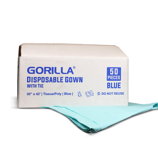 Gorilla Disposable Gown With Tie - Blue (30